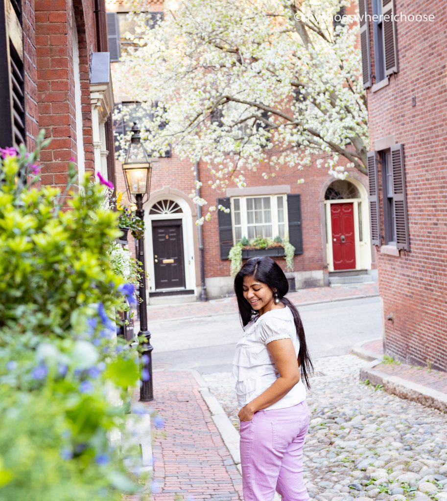 Acorn Street - Beacon Hill, Boston during spring blossom photoshoot