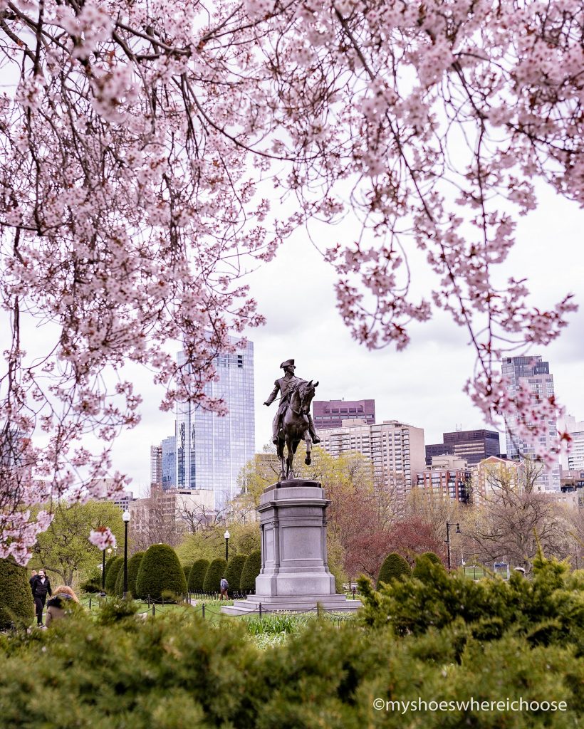 George Washington Statue at Boston Public Garden during spring