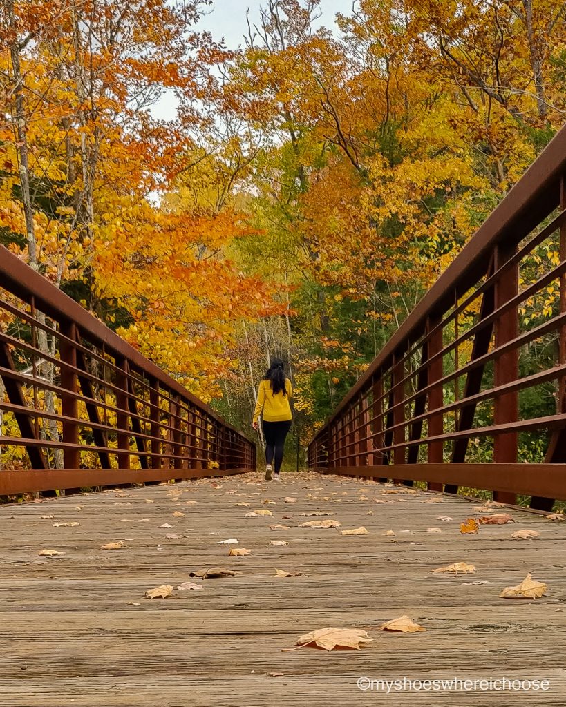 fall photoshoot location - girl on a bridge