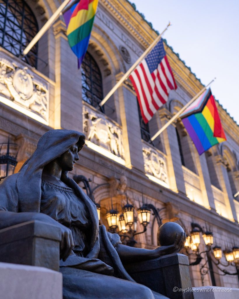 Rainbow colors in Boston - Boston Public Library Pride flags
