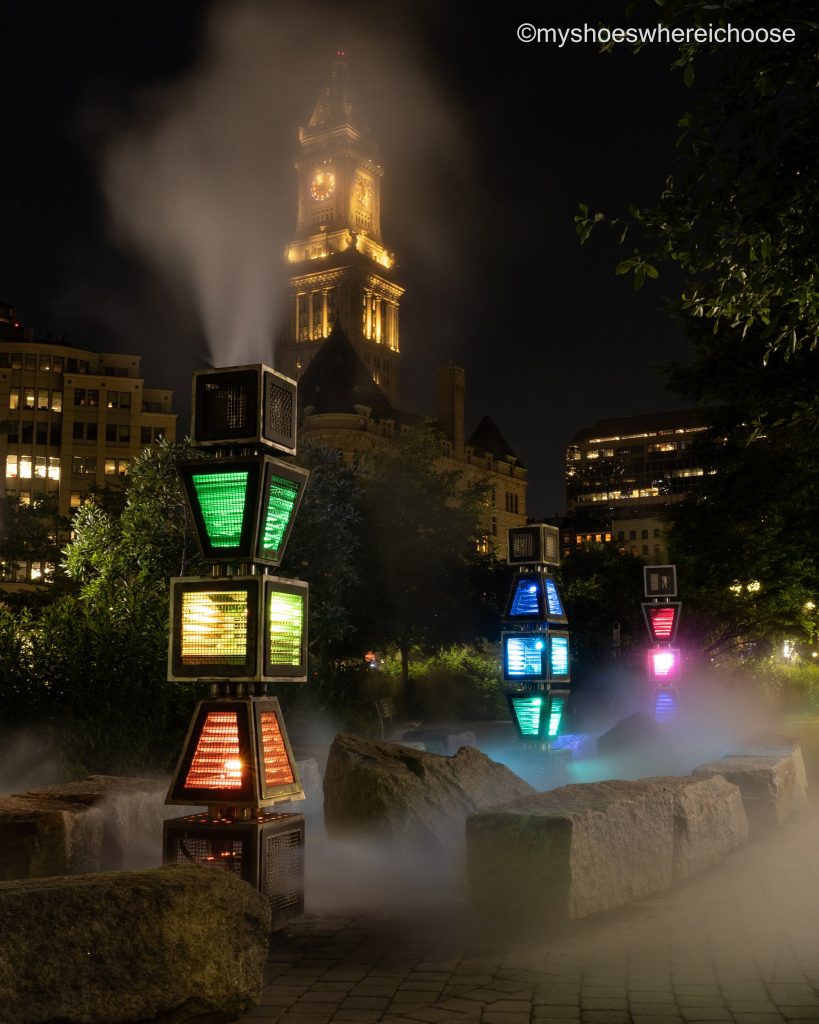 Rainbow colors in Boston at Harbor Fog sculpture