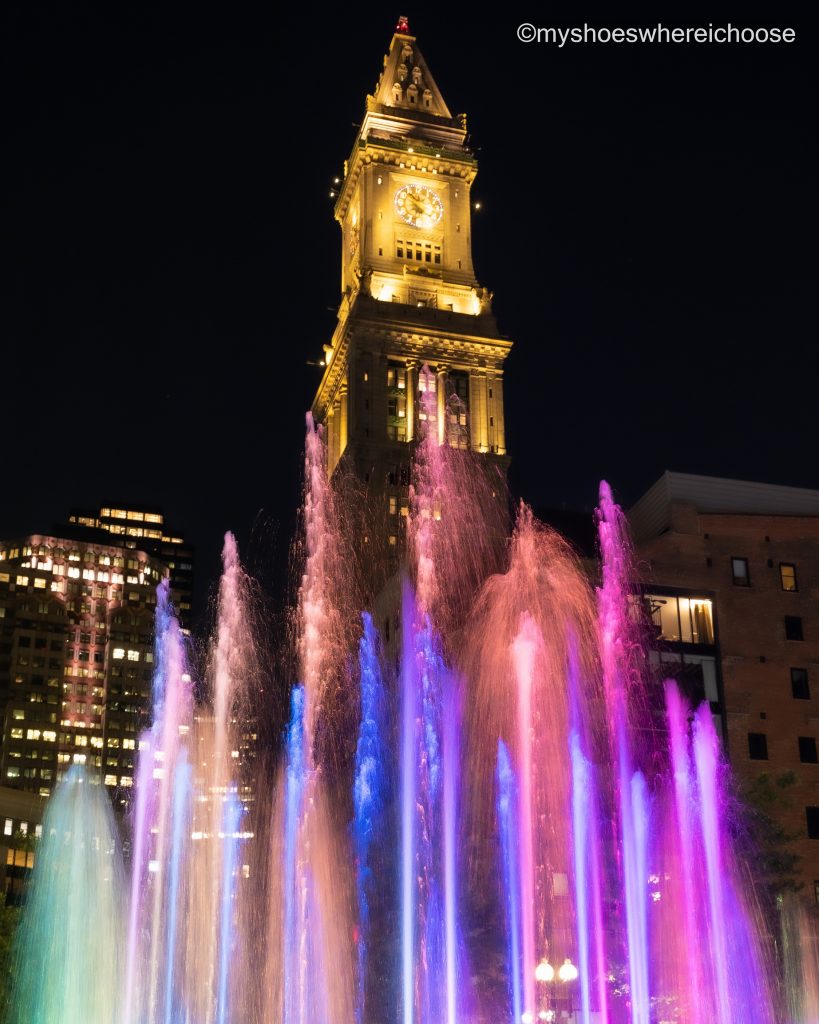Rainbow colors in Boston at Rings Fountain