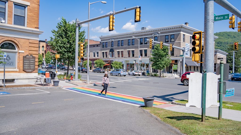 Berkshires in the summer: Great Barrington rainbow crosswalk