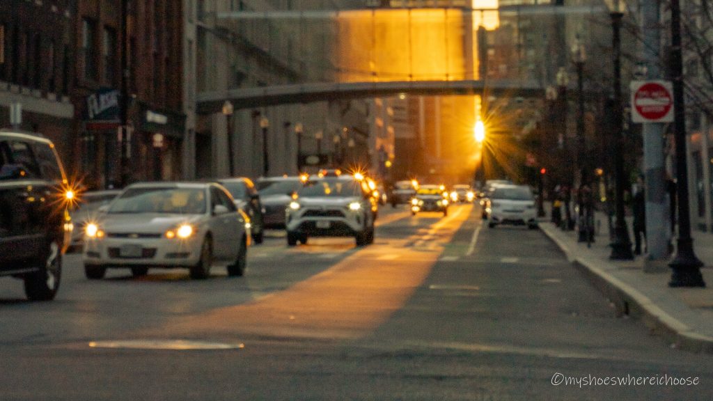 Bostonhenge - the sun reflecting off of all the cars