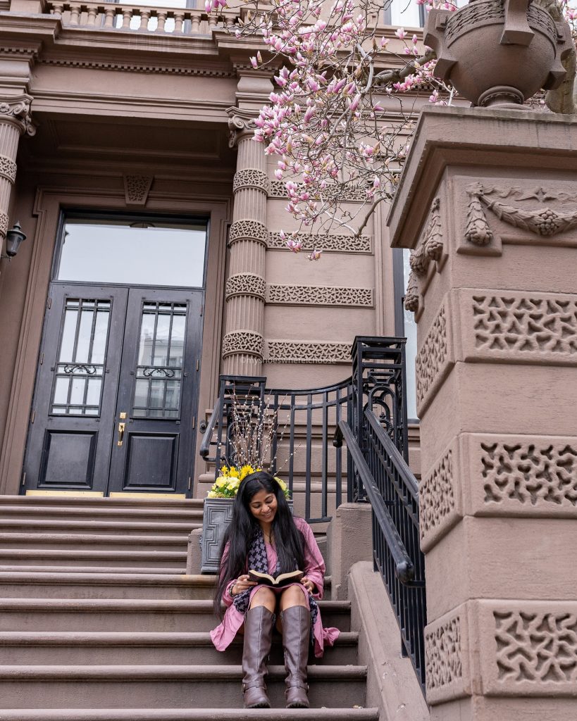 Spring in Boston - reading under the magnolia blossoms